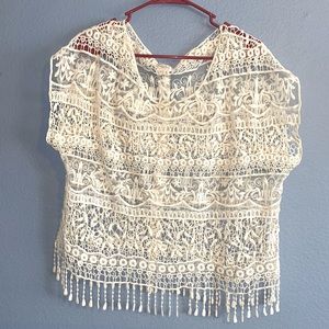 Light cream lace blouse with camisole, L/XL,